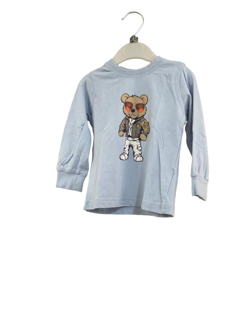 Preloved Unknown Brand - Blue Long Sleeve Top With Bear Print (12-18m)