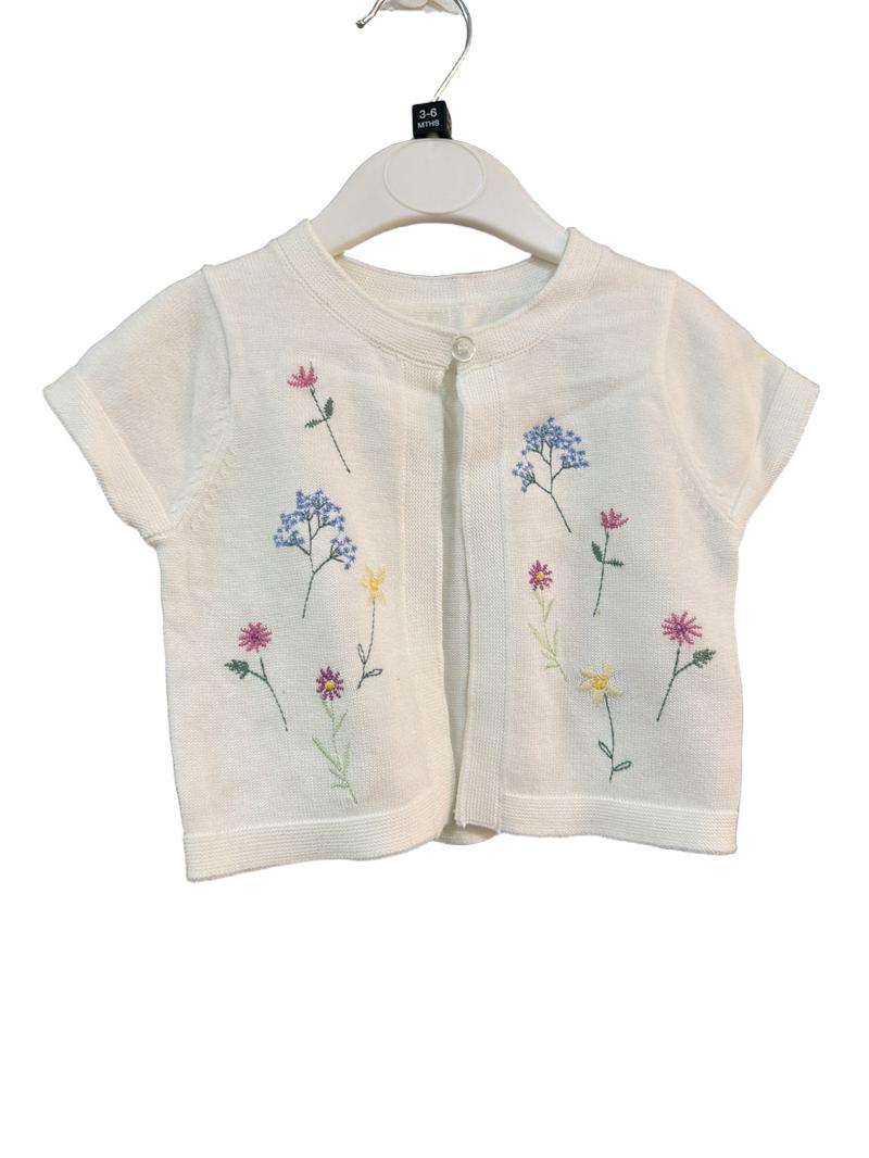Preloved Mothercare - White Floral Embroidery Knit Short-sleeved Cardigan (3-6m)