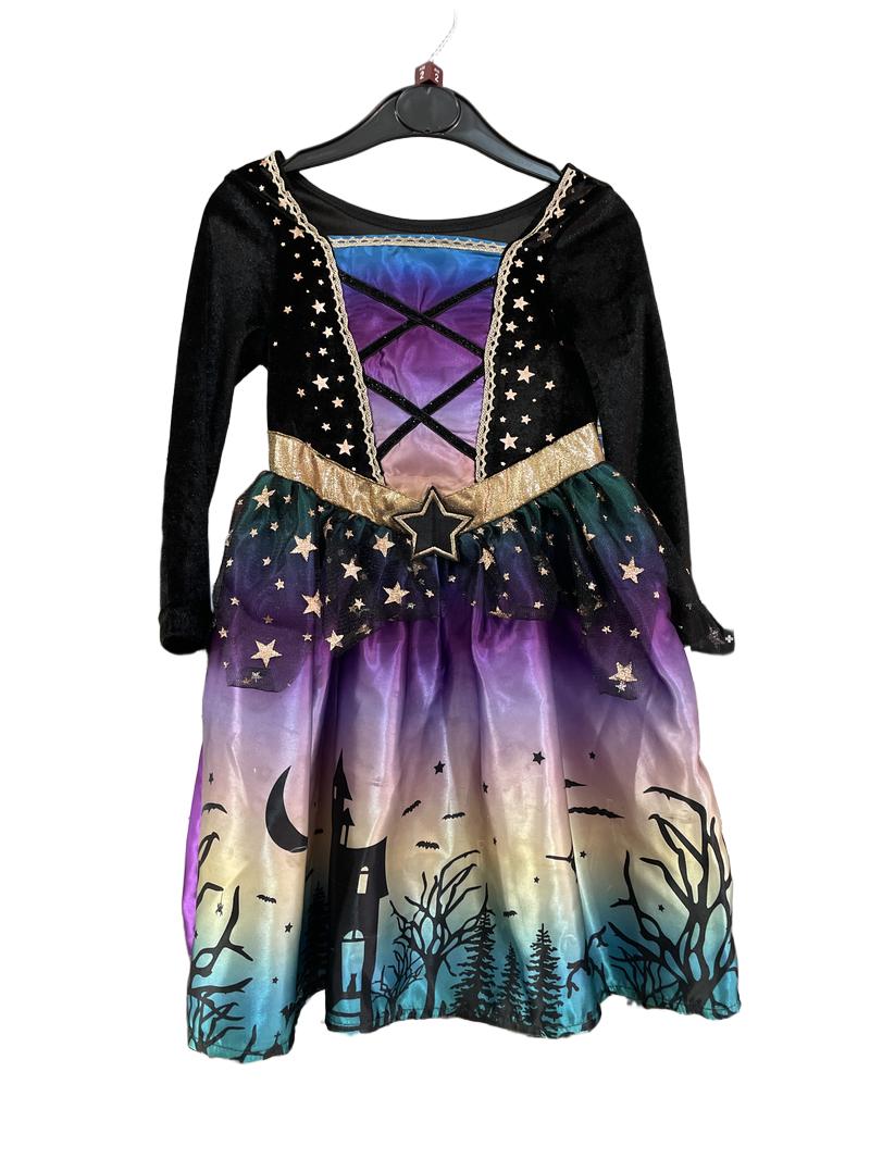 Preloved F&F - Black Velour And Blue Purple Gold Sparkle Sunset Haunted House Dress (2-3y) - Costume