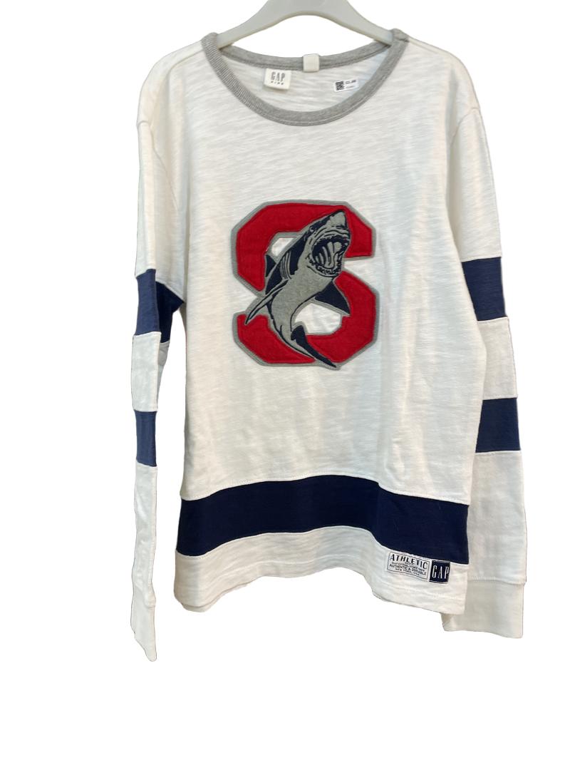 Preloved Gap Kids - White Hockey-style S Shark Top (10-11y)