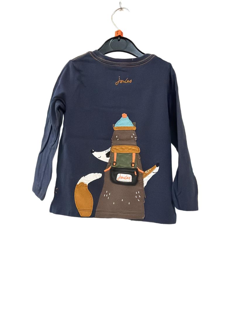 Preloved Joules - Navy Autumn Animal Appliqué Long-sleeved T Shirt (4y)