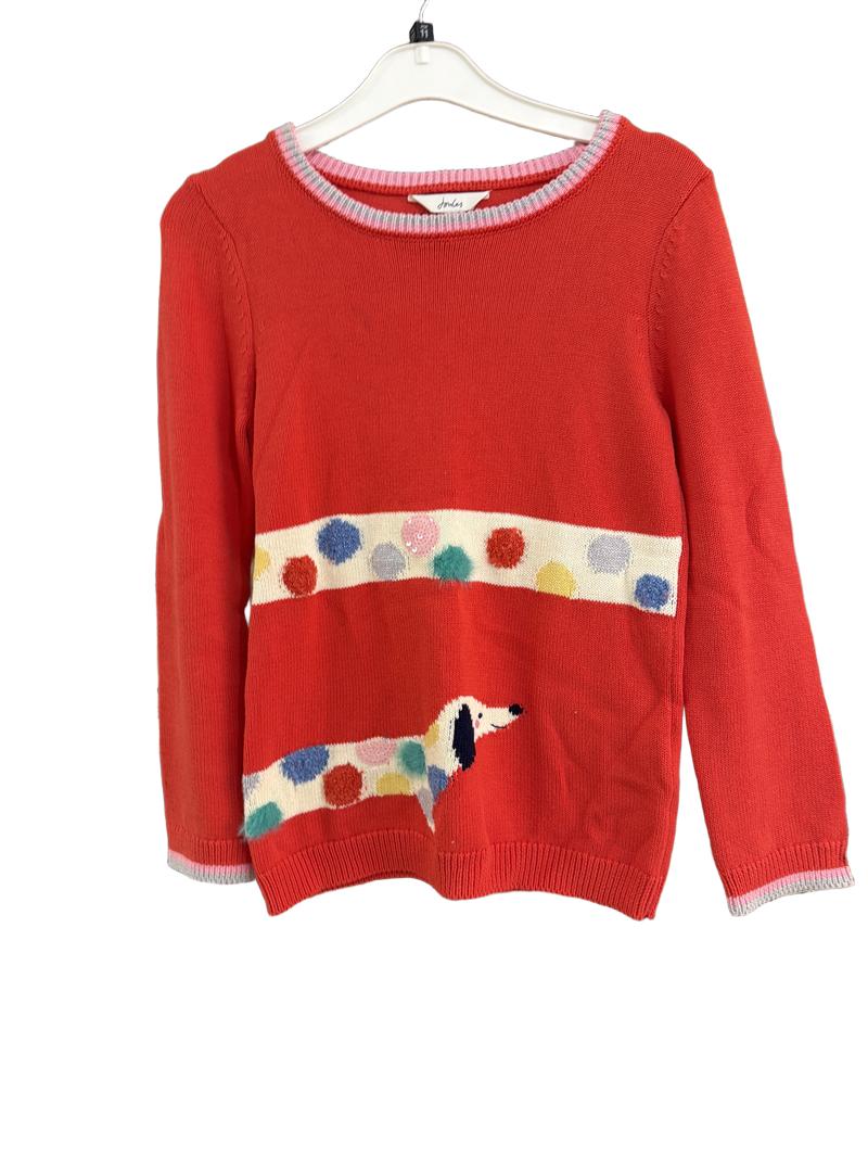 Preloved Joules - Red Polka Dot Sausage Dog Knit Jumper (11y)