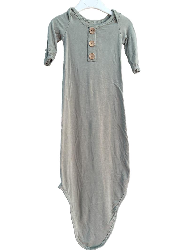 Preloved Caden Lane - Sage Green Long-sleeved Knotted Gown, Open-ended Sleepsuit (0-3m)