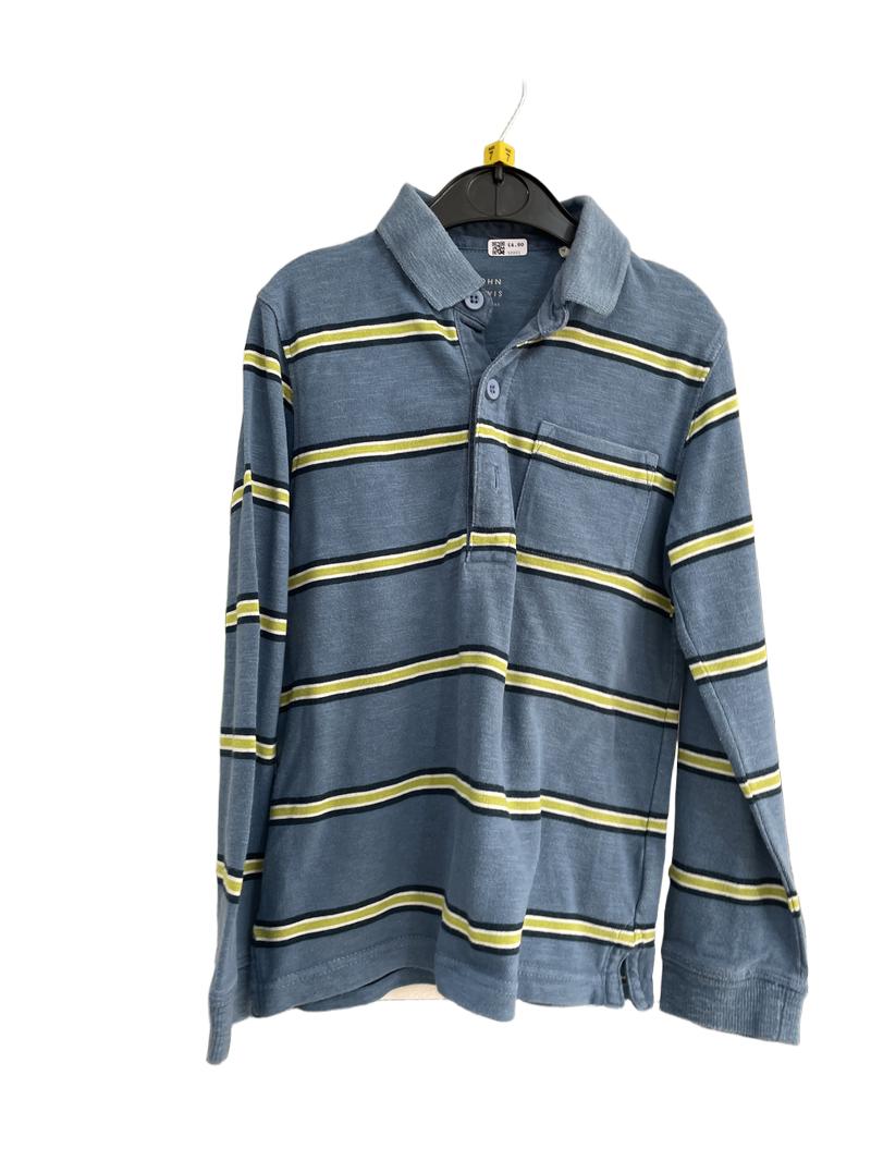 Preloved John Lewis - Blue Green White Stripe Long-sleeved Polo Shirt (7-8y)
