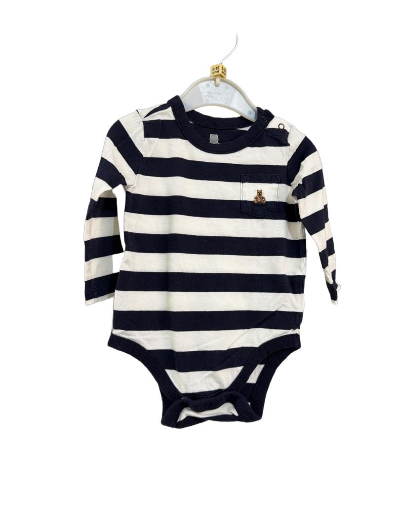 Preloved Baby Gap - Navy White Stripe Long-sleeved Bodysuit Top (6-12m)