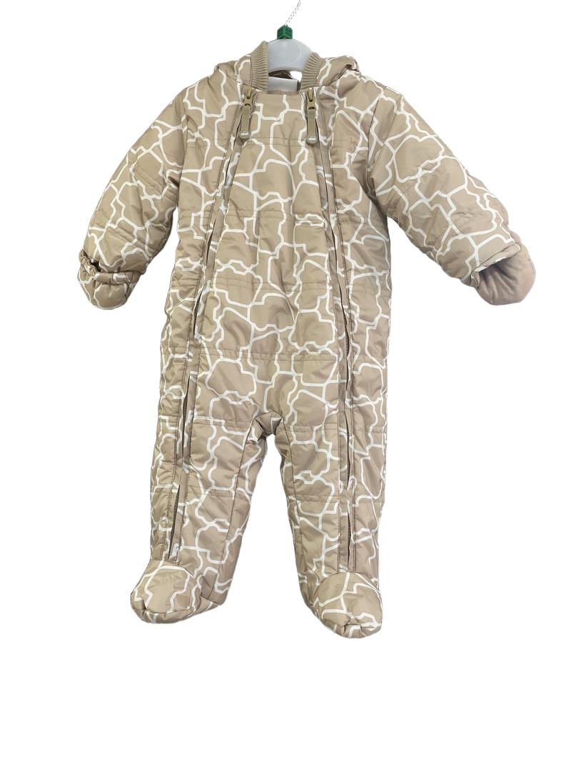 Preloved COCCODRILLO - Beige Double Zip Snowsuit Car Outline Pattern. (6-9m)