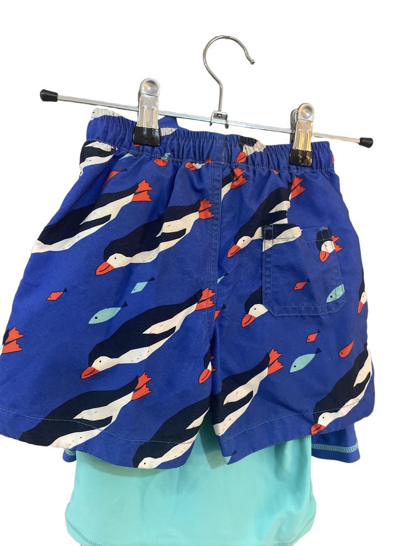 Preloved Marks & Spencer - Blue Penguin Short-sleeved Sun Protection Rashie Shirt And Matching Swim Trunks (18-24m)