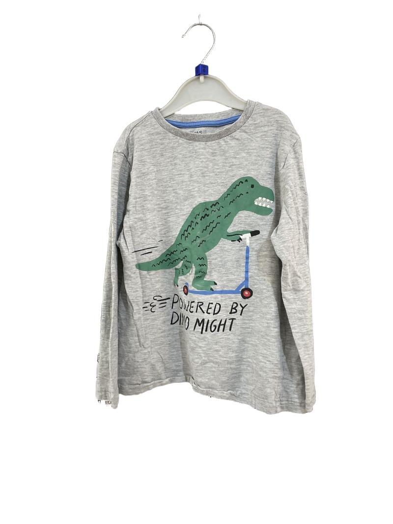 Preloved Marks & Spencer - Gray Powered By Dino Might Dinosaur Long-sleeved T Shirt (6-7y)