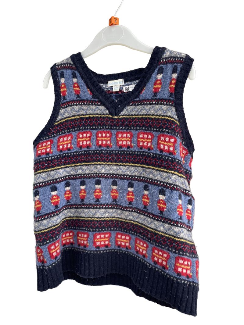 Preloved Jojo Maman Bebe - Multicolour Knit Bus London Sleeveless Jumper (4-5y)