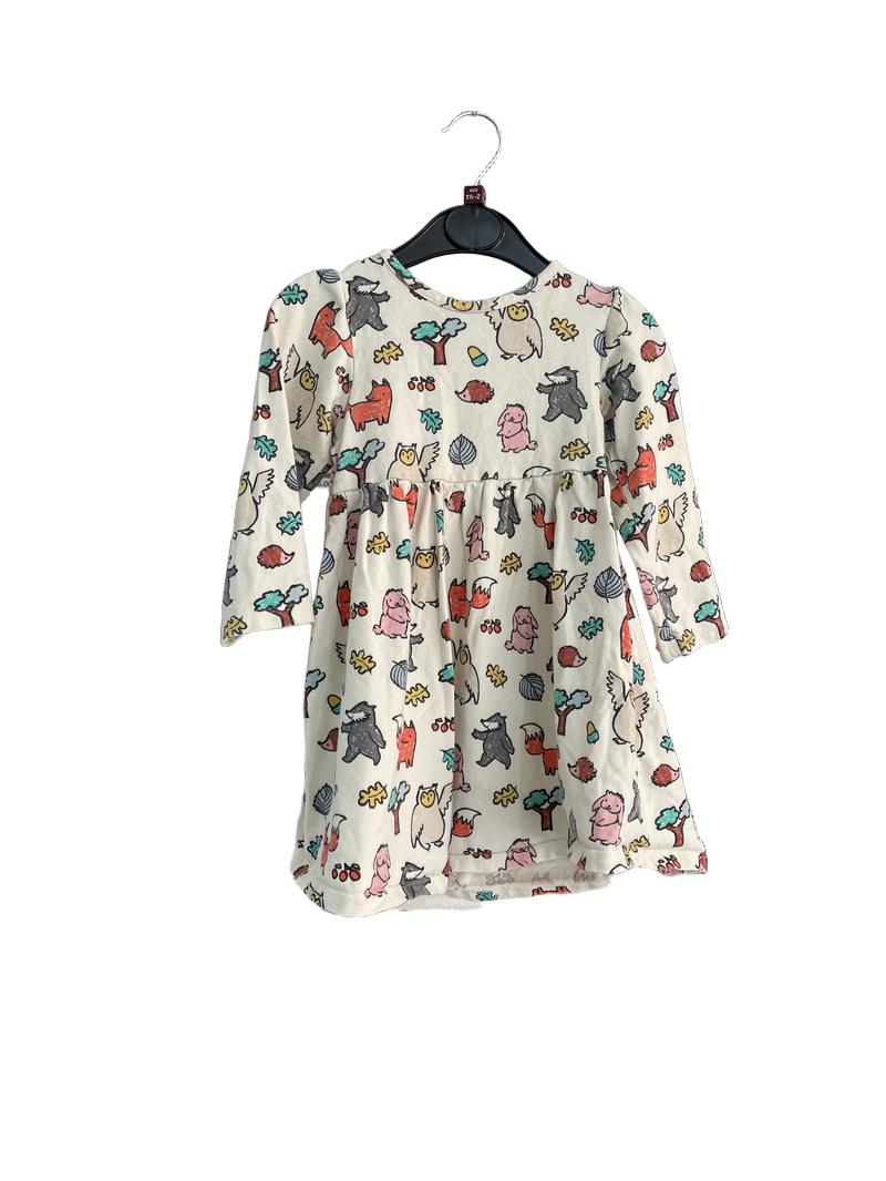 Preloved Marks & Spencer - Cream Autumn Animal Print Long-sleeved Dress (18-24m)