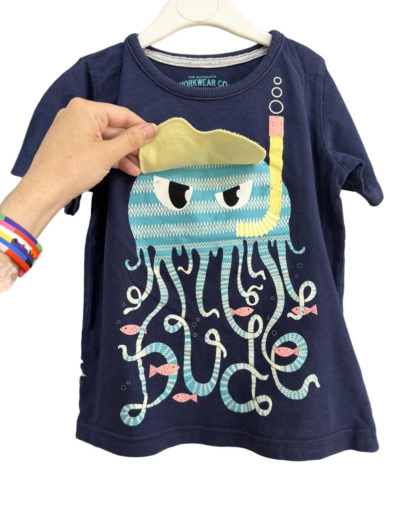 Preloved Marks & Spencer - Navy Octopus With Lift-flap Goggles Short-sleeved T Shirt (3-4y)