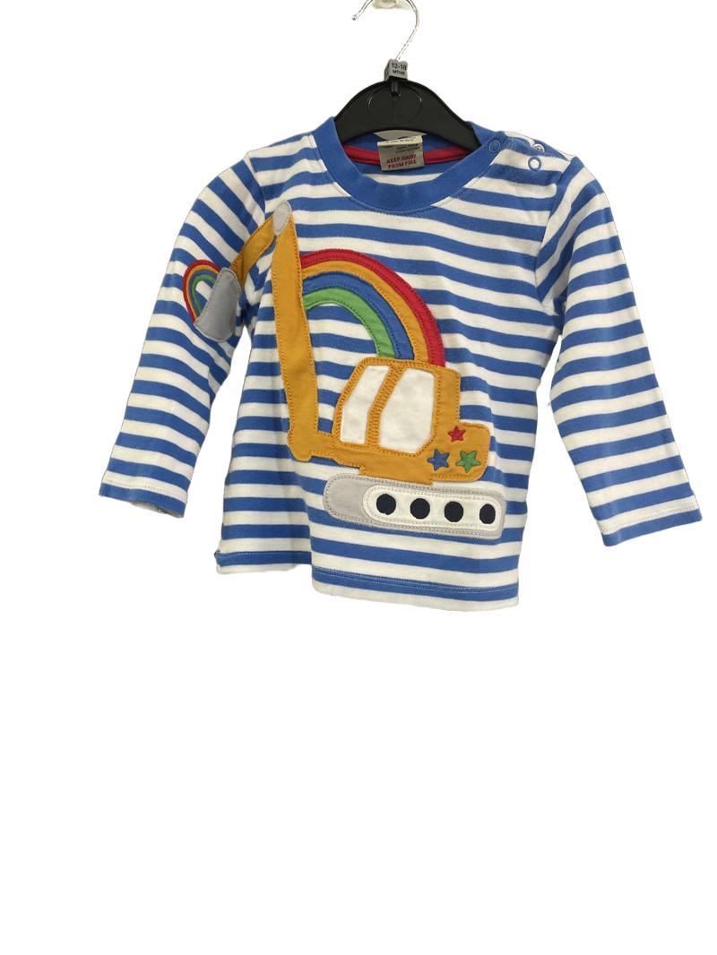 Preloved Frugi - Blue Stripe Rainbow Excavator Top. (12-18m)