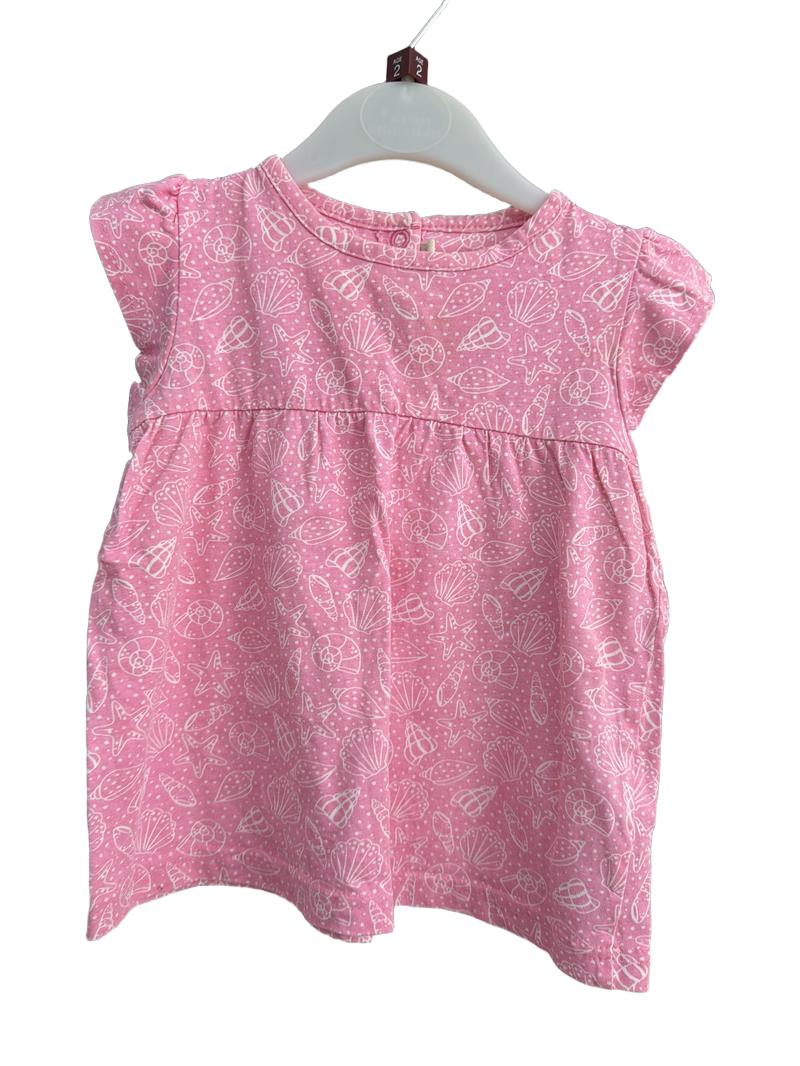 Preloved Jojo Maman Bebe - Pink Seashell Flutter Sleeve Shirt (2-3y)