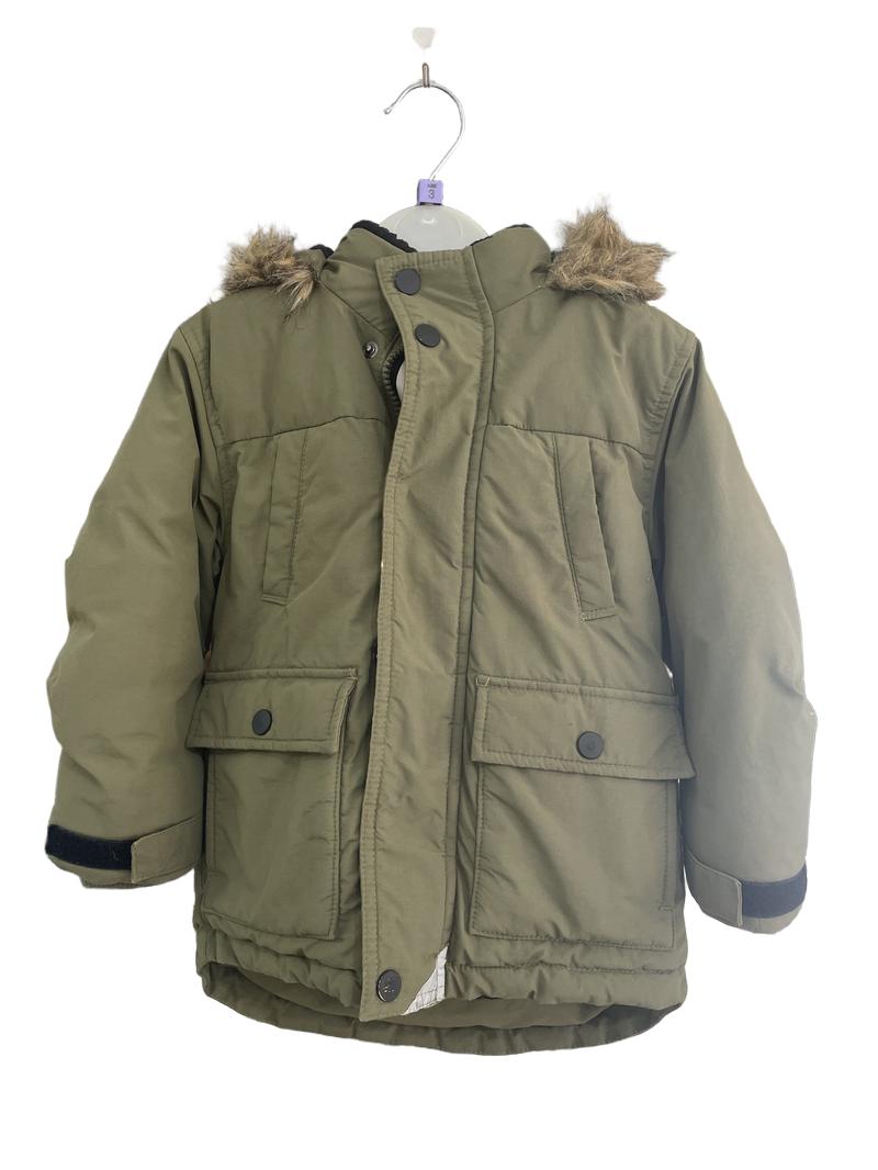 Preloved John Lewis - Olive Green Parka With Fur-lined Hood (3-4y)