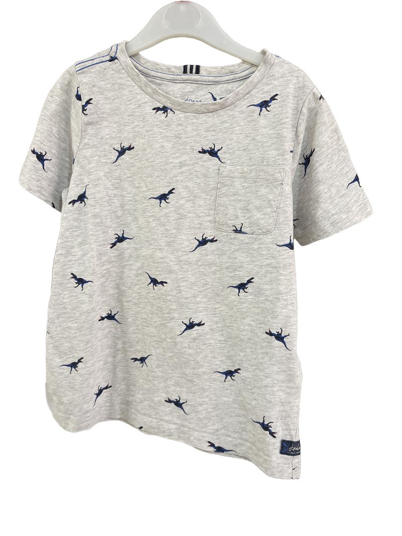 Preloved Joules - Gray Dinosaur Print Short-sleeved T Shirt (8-9y) - Top
