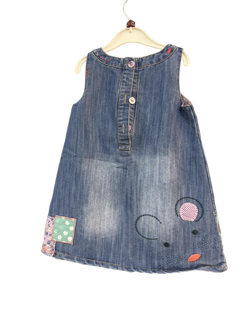 Preloved Next - Denim Mouse Flowers Applique Pinafore (18-24m)