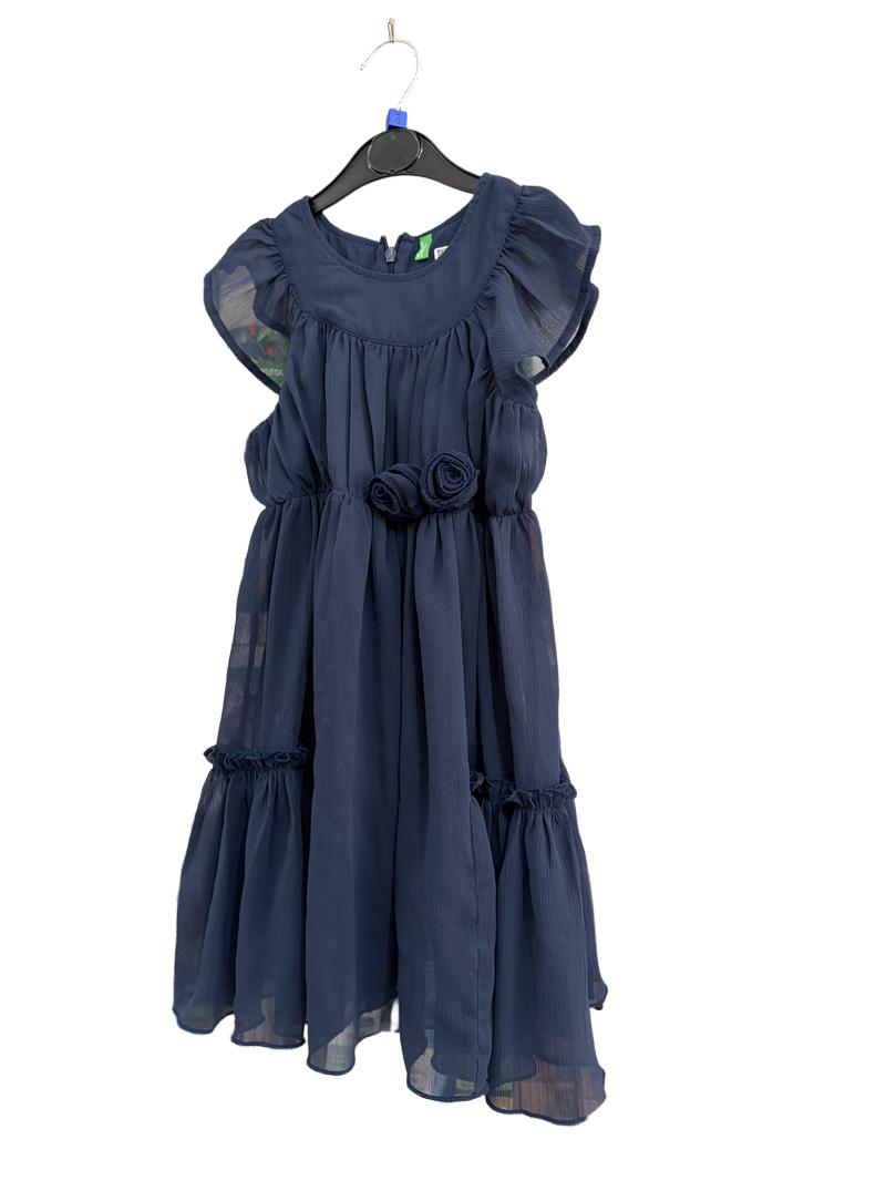 Preloved United Colors Of Benetton - Navy Chiffon Ruffle Sleeve Dress (6-7y)
