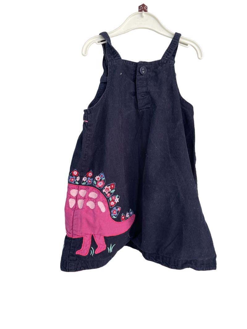 Preloved Jojo Maman Bebe - Navy Corduroy Dinosaur Pinafore (18-24m)