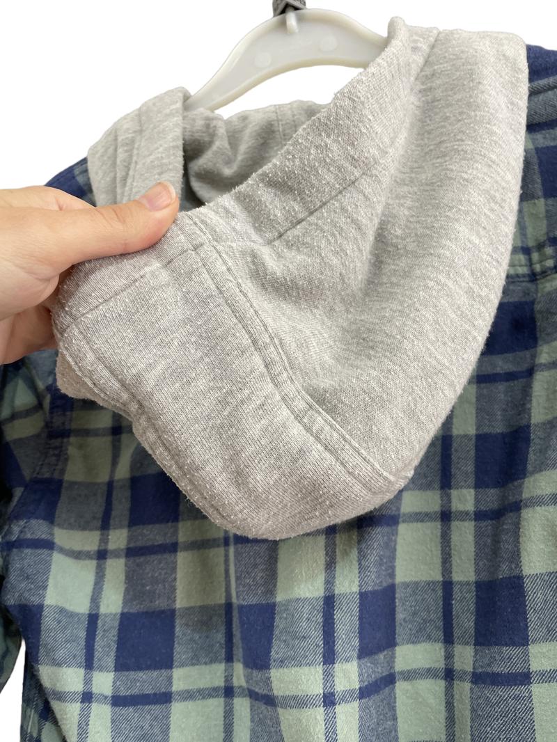 Preloved Quiksilver - Blue Green Check Flannel Hoodie Long-sleeved Button Shirt (12-13y)