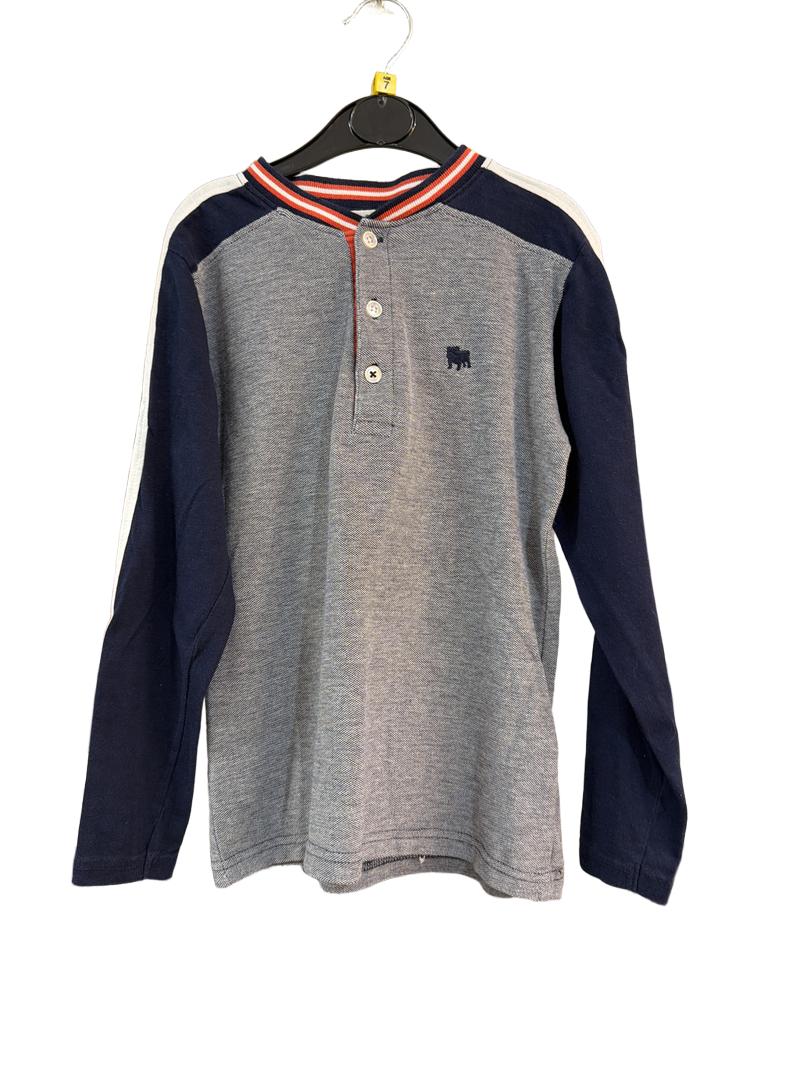 Preloved Jasper Conran - Navy Orange White Long-sleeved Half-button Shirt (7-8y)