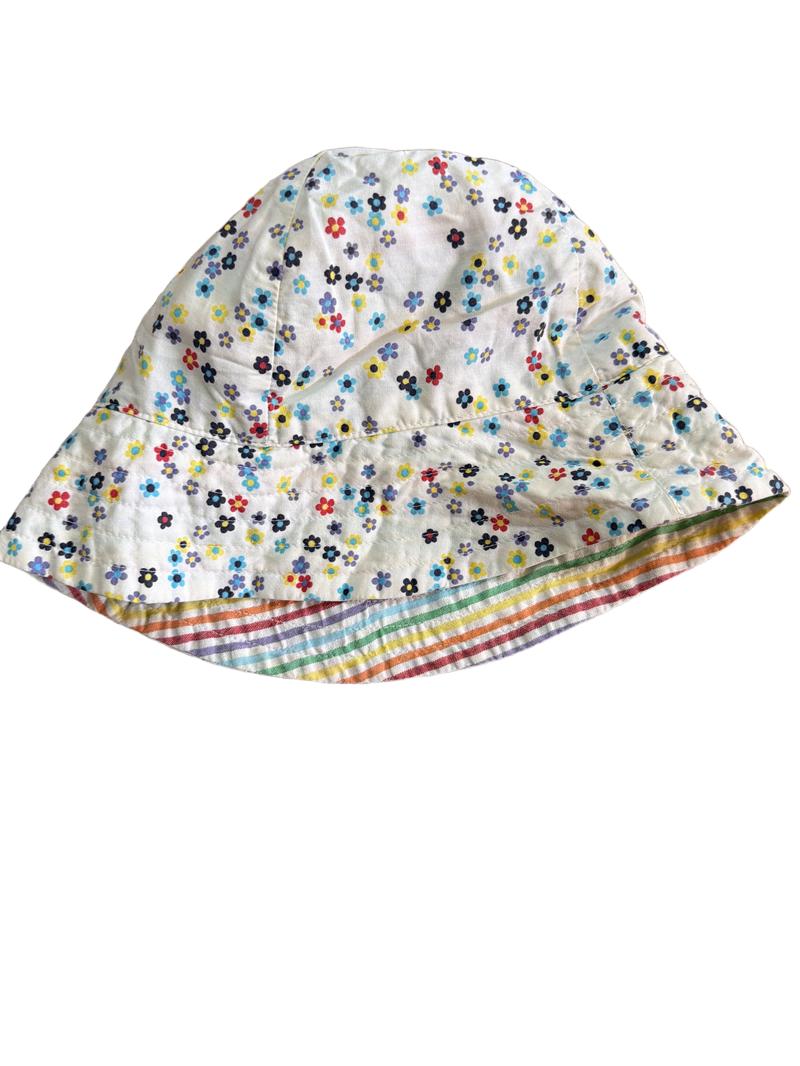 Preloved Little Bird - Rainbow Stripe/floral Reversible Sun Hat (0-6m)