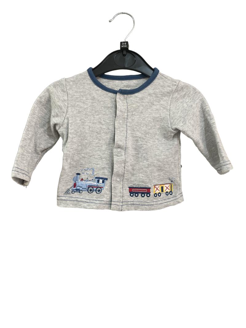 Preloved Sterling Baby - Grey Light Cardigan. Train And Carriage Embroidery. (3-6m)
