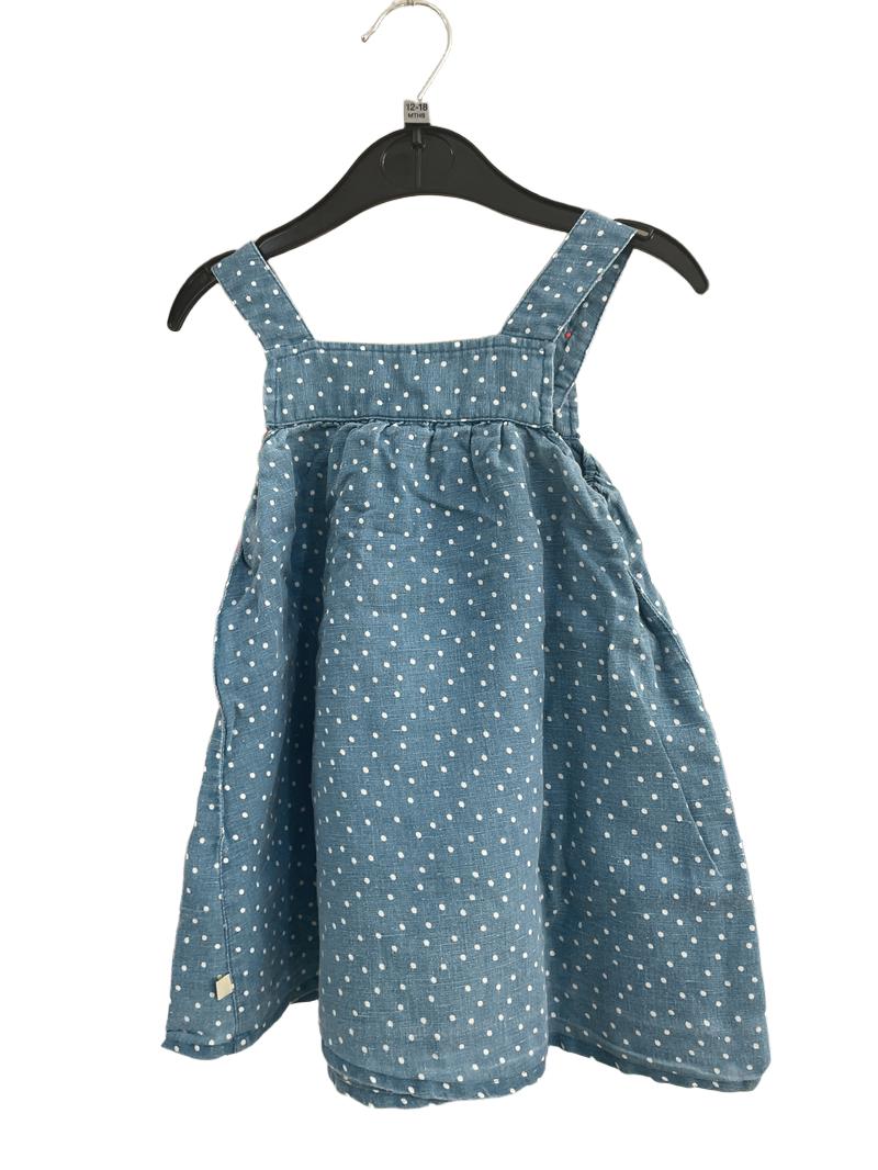 Preloved Frugi - Polka Dot Blue Rabbit Applique Pinafore (12-18m)