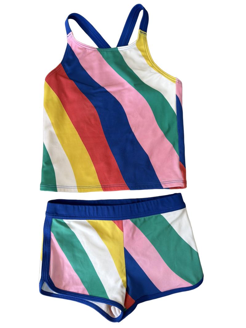Preloved Boden - Multicolour Stripe Tankini With Swim Shorts (5-6y, 6-7y)