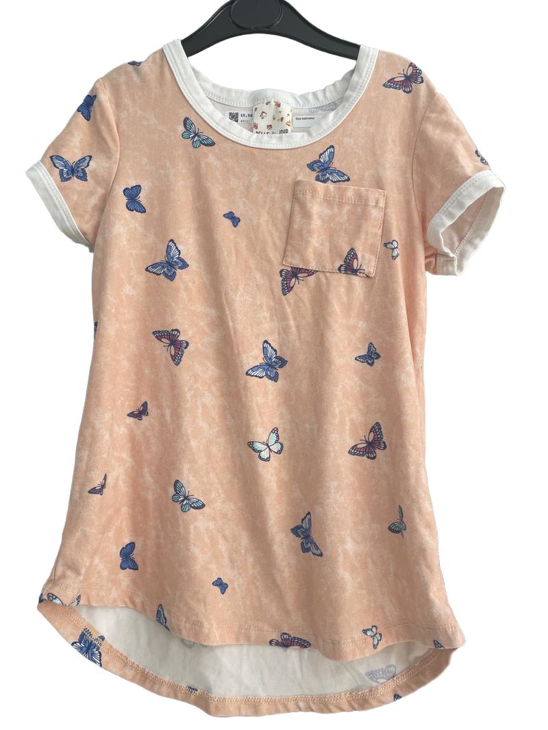 Preloved Belle Du Jour - Pink Butterfly Print T Shirt, S (7-8y, 8-9y) - Top