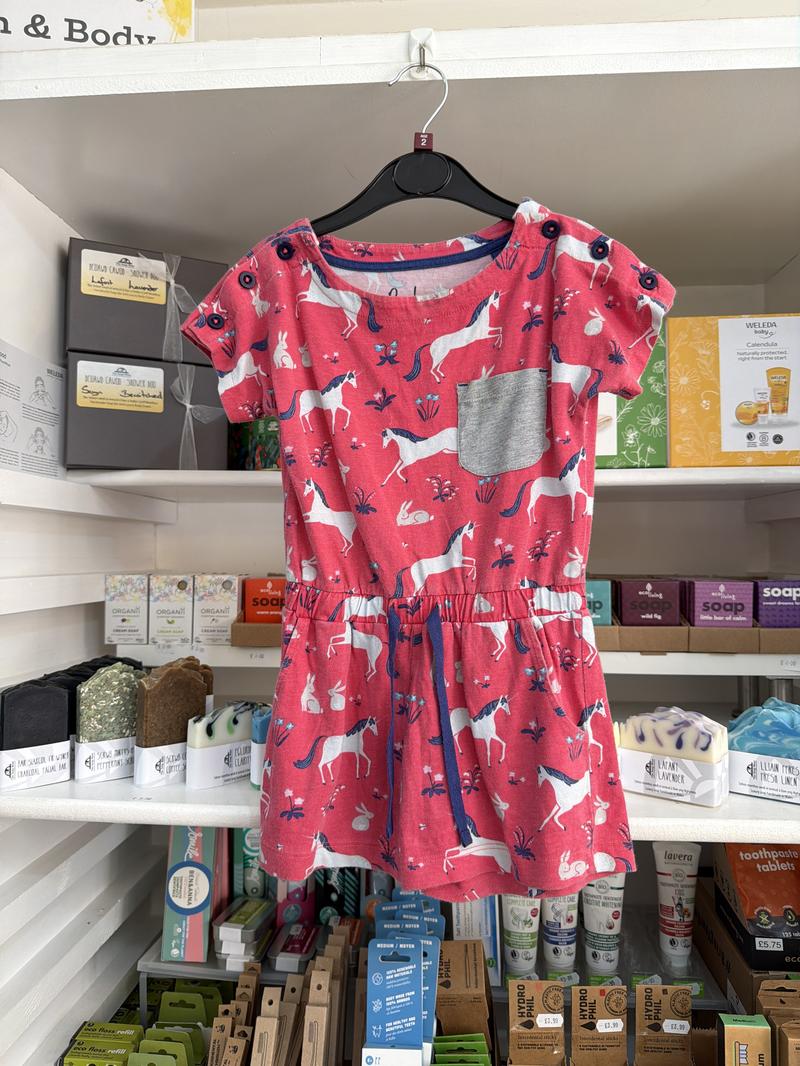 Preloved Boden - Pink Unicorn Print Short-sleeved Jumpsuit (2-3y)