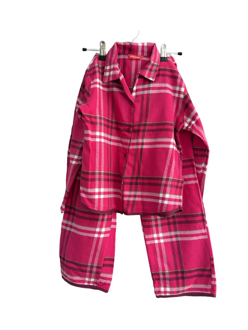 Preloved Mini Jammies - Pink Green Check Flannel Pyjama Set (8-9y)