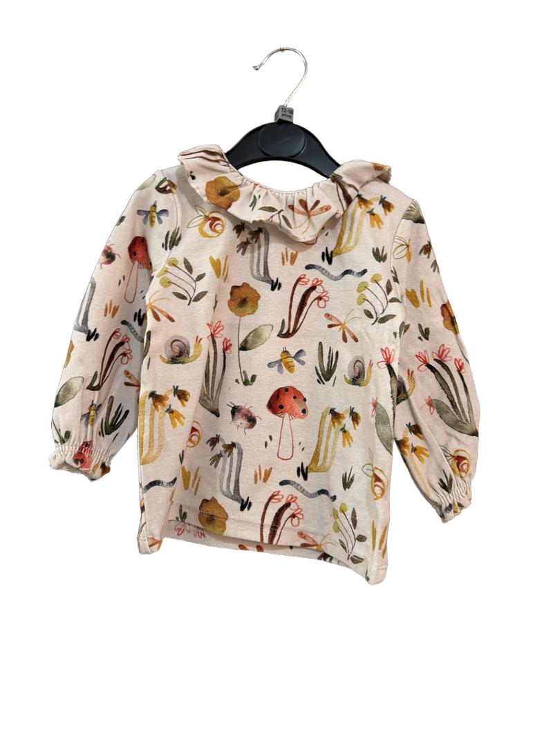 Preloved Next - Cream Nature Print Ruffle Neck Long-sleeved Top (12-18m)