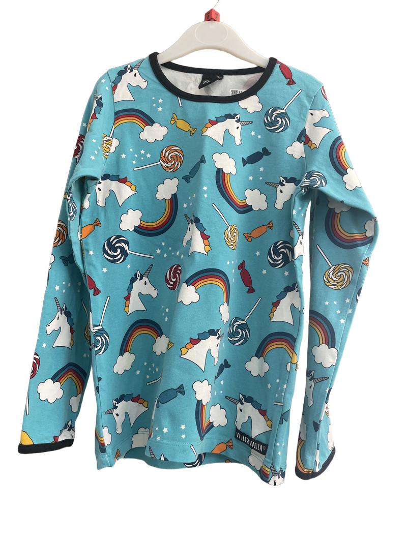 Preloved Villervalla - Blue Unicorn Rainbow Long-sleeved Top, 128 Cm (8-9y)