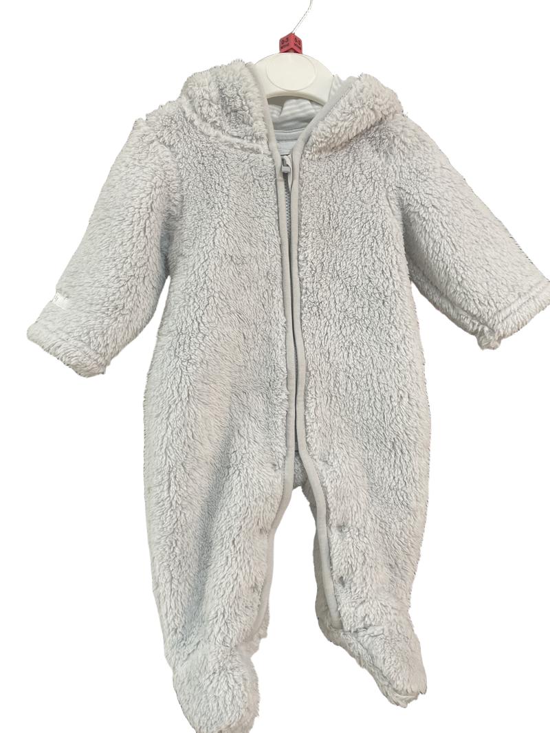 Preloved The Little White Company - Grey Fleece Hooded Onesie (0-3m)