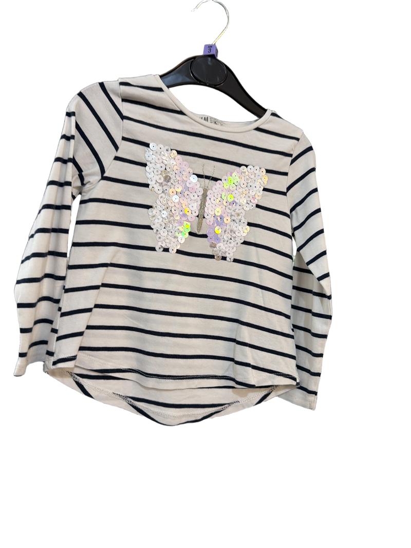 Preloved H&M - Blue White Stripe Sequin Butterfly Long-sleeved Top (3-4y)