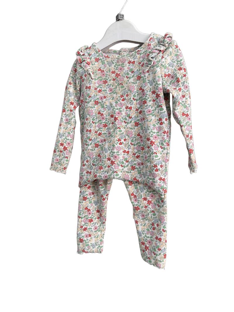 Preloved Marks & Spencer - Floral Ditsy Ribbed Long-sleeved Top And Trousers (12-18m)