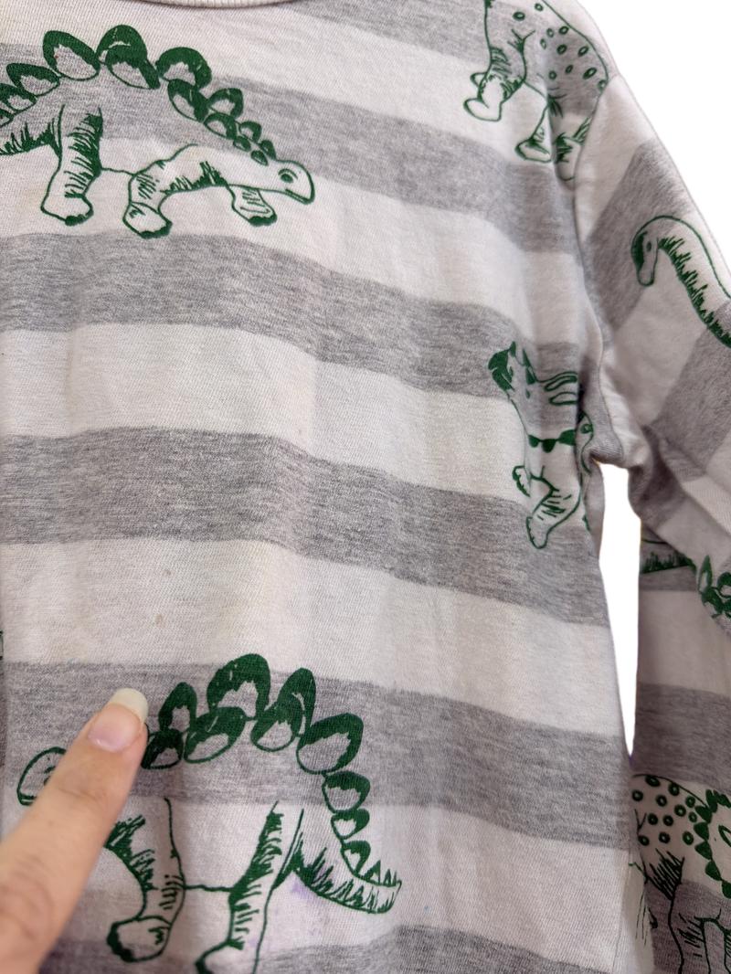 Preloved Next - Grey Stripe Dinosaur Top (5-6y)
