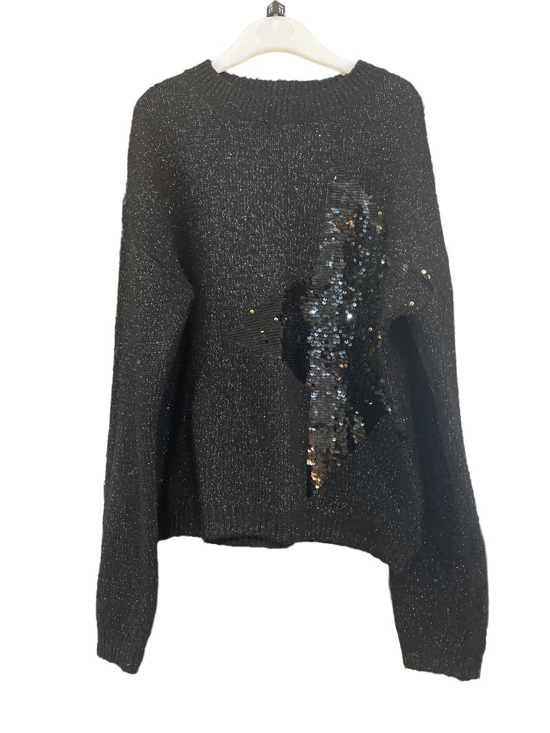 Preloved Next - Black Sparkly Knit Jumper With Sequin Star. (11-12y)