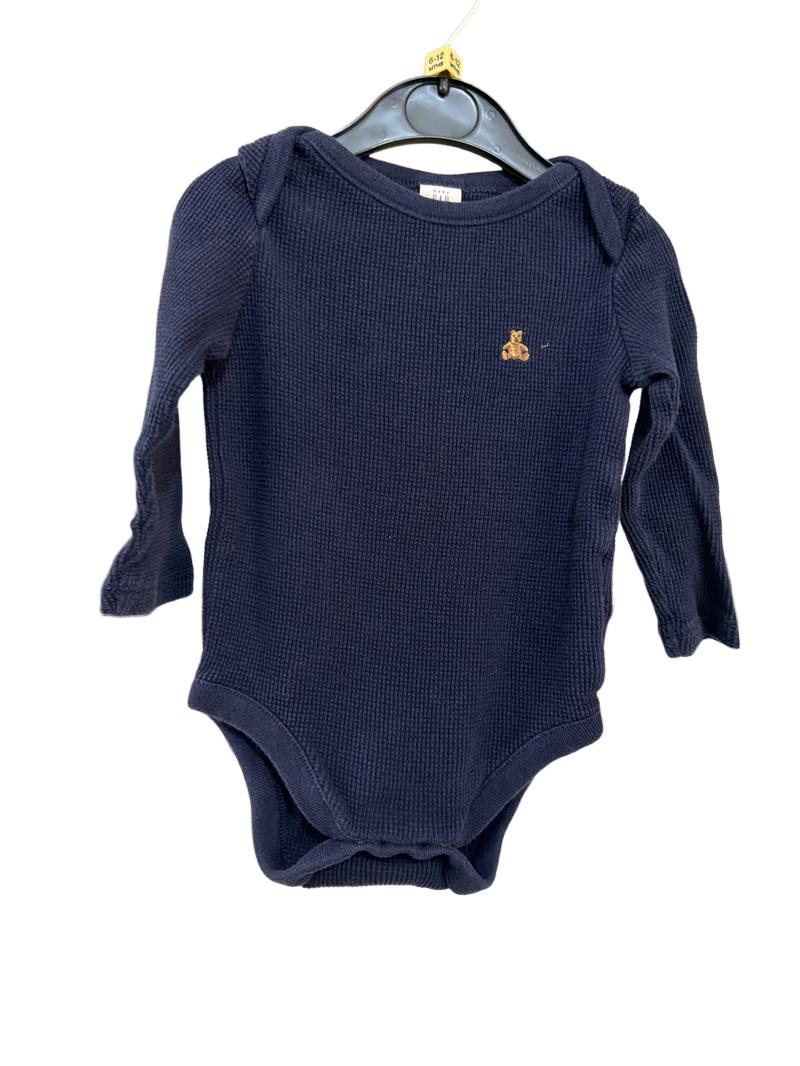 Preloved Baby Gap - Navy Blue Waffle Long Sleeve Bodysuit. (6-12m)
