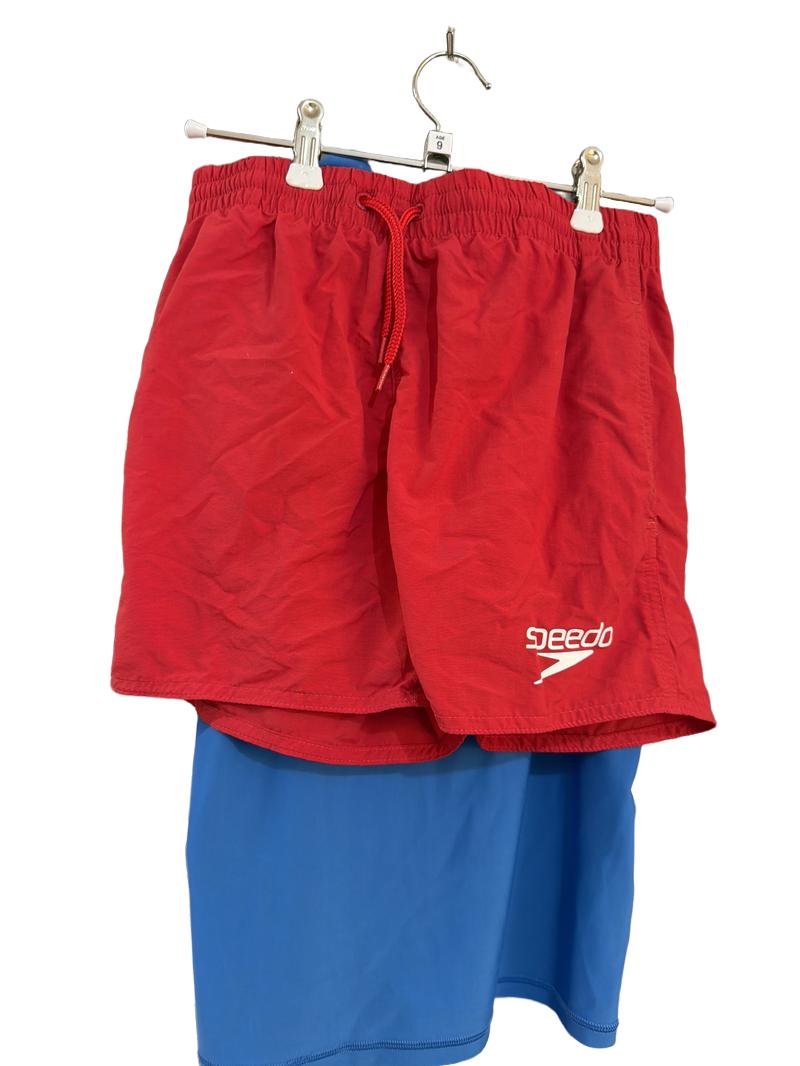 Preloved Speedo - Red Swim Trunks With Blue Short-sleeved Sun Protection Shirt (9-10y)