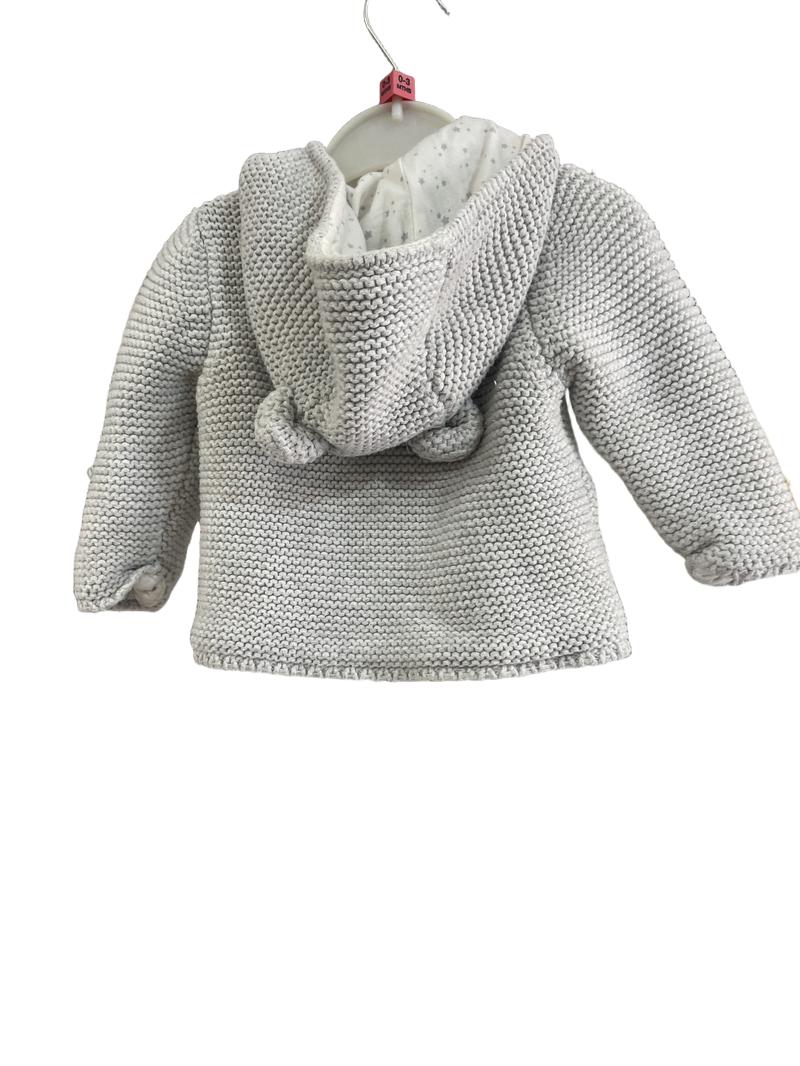 Preloved Marks & Spencer - Grey Knit Hooded Jacket With Little Bear Ears. (0-3m)
