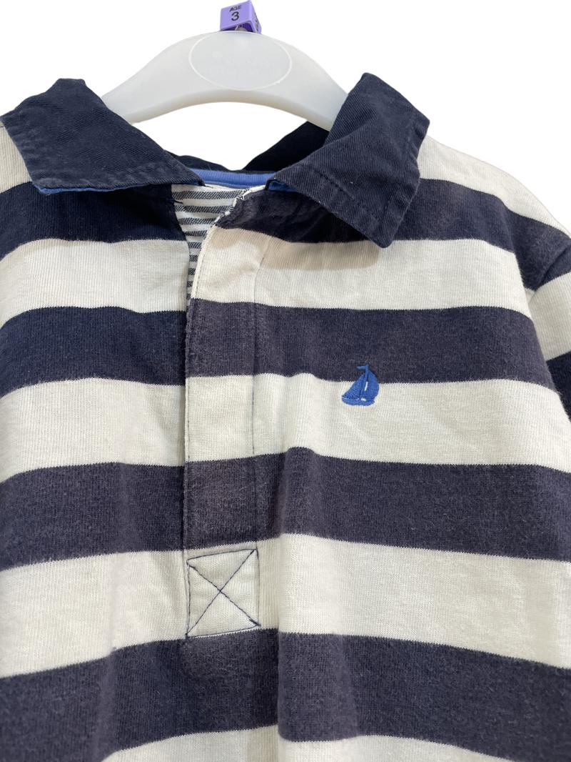 Preloved Jojo Maman Bebe - Navy White Stripe Rugby Shirt (3-4y)