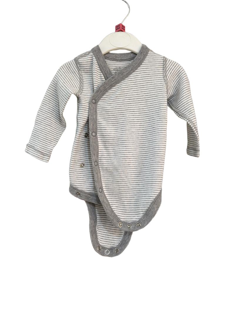 Preloved Moon And Back - Gray White Stripe Organic Cotton Long-sleeved Bodysuit (0-3m)