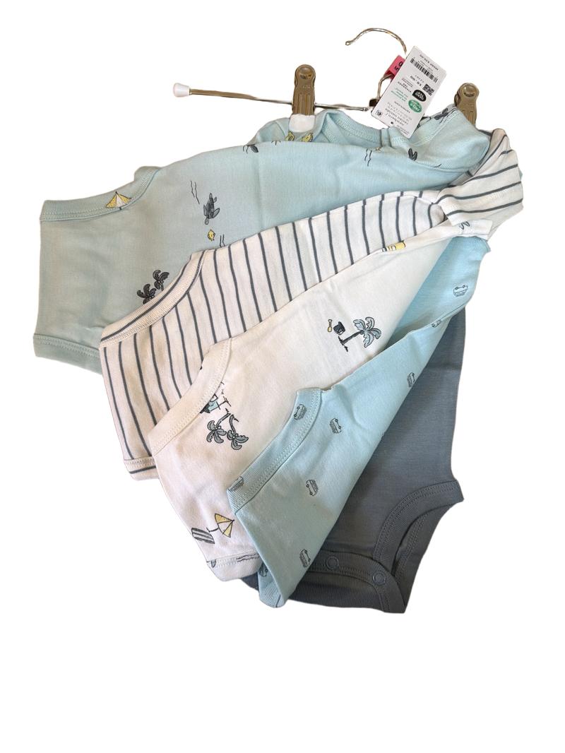 Preloved Carter's - Five Pack Of Short-sleeved Bodysuits, Blue, White Gray Nautical Camper Van Theme (0-3m)