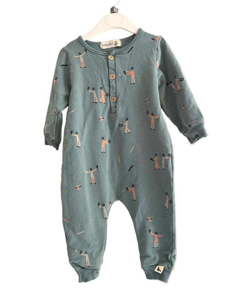 Preloved Babyclic - Green Person Print Long-sleeved Sleepsuit Onesie (12-18m)