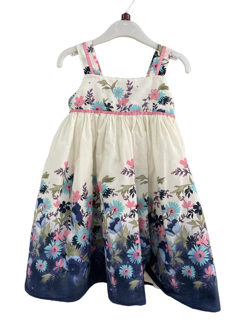 Preloved Autograph - White Navy Pink Floral Print Sleeveless Dress (2-3y)