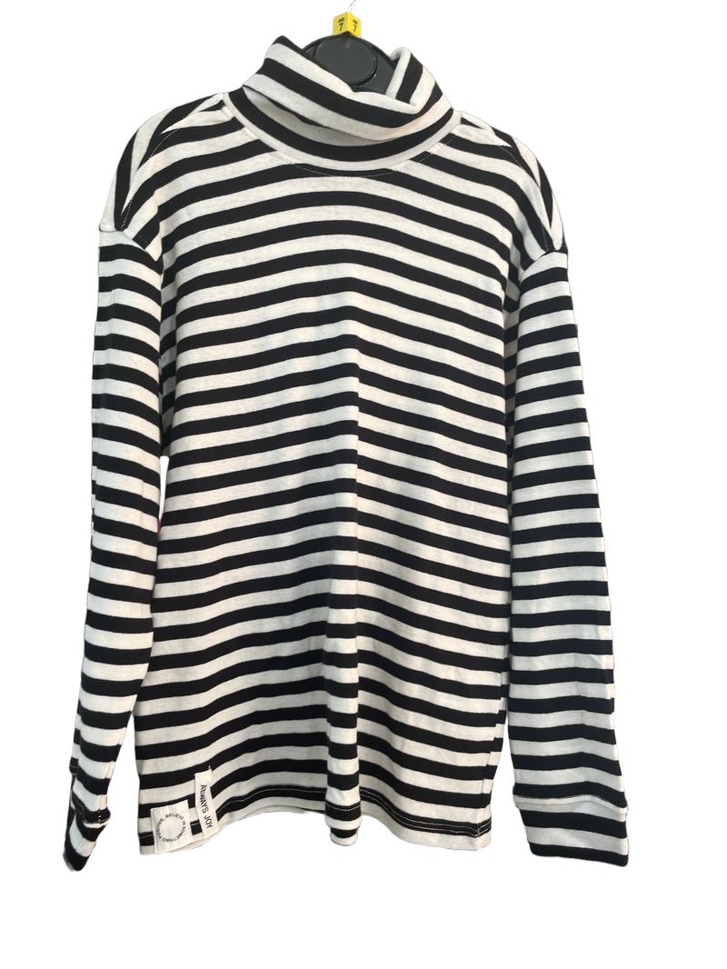 Preloved Zara - Black White Stripe Turtle Neck Long-sleeved Top (7-8y)