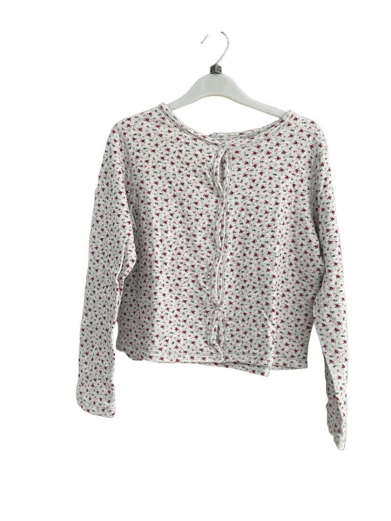 Preloved Petit Bateau - Gray Red Floral Print Long-sleeved Cardigan (12-13y)