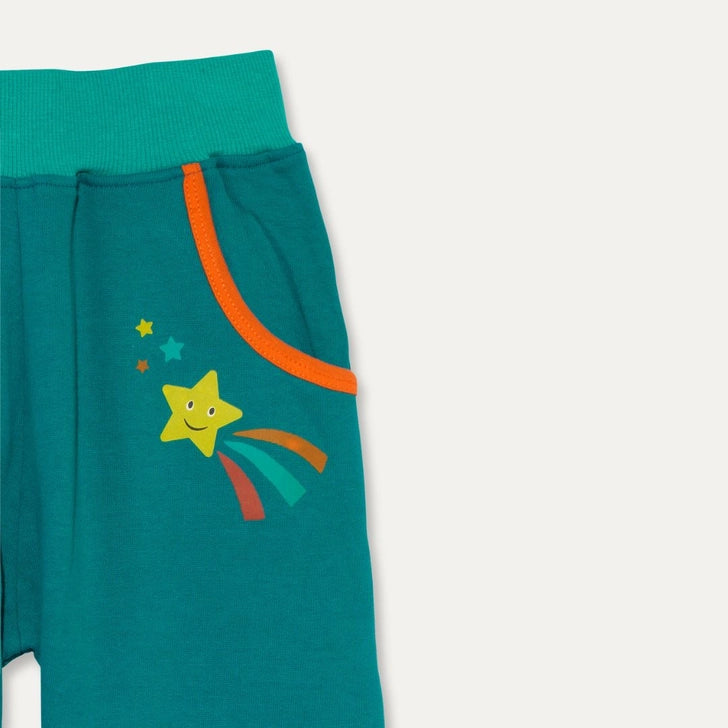 Ducky Zebra Organic Cotton Kids Teal Joggers with Pockets and Star Print