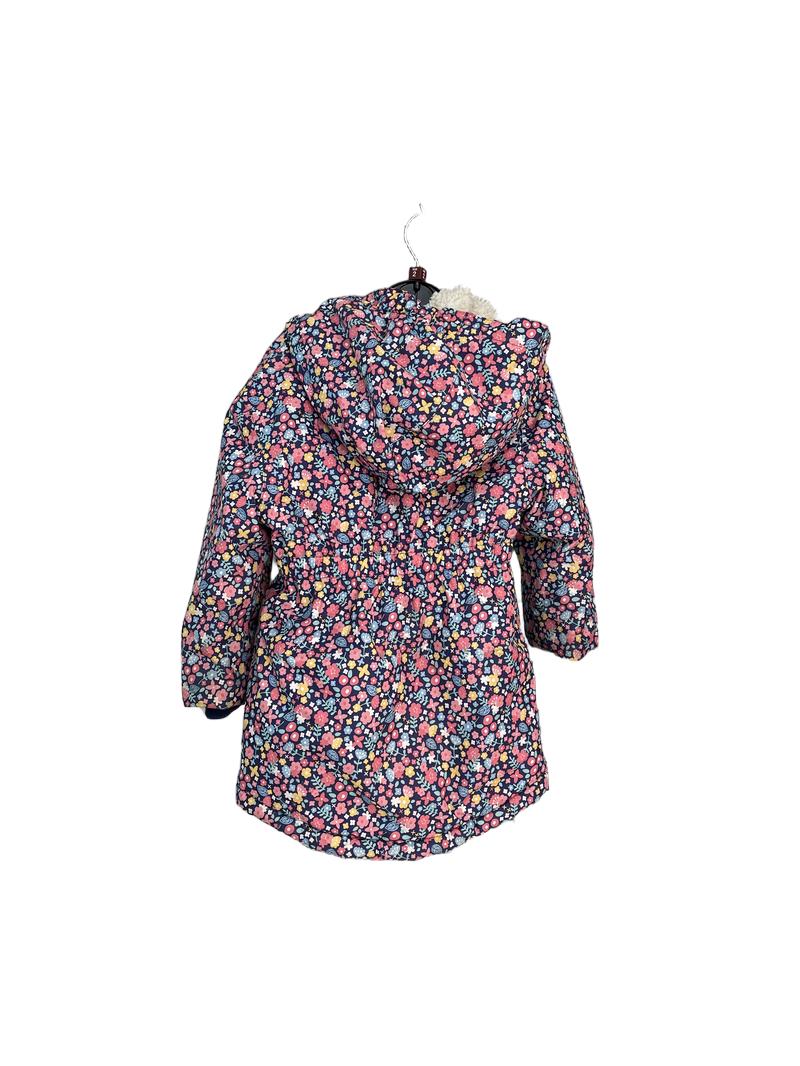 Preloved JoJo Momam Bebe - Pink Flowers On Dark Blue Background Girls Hooded Jacket (2 UK)